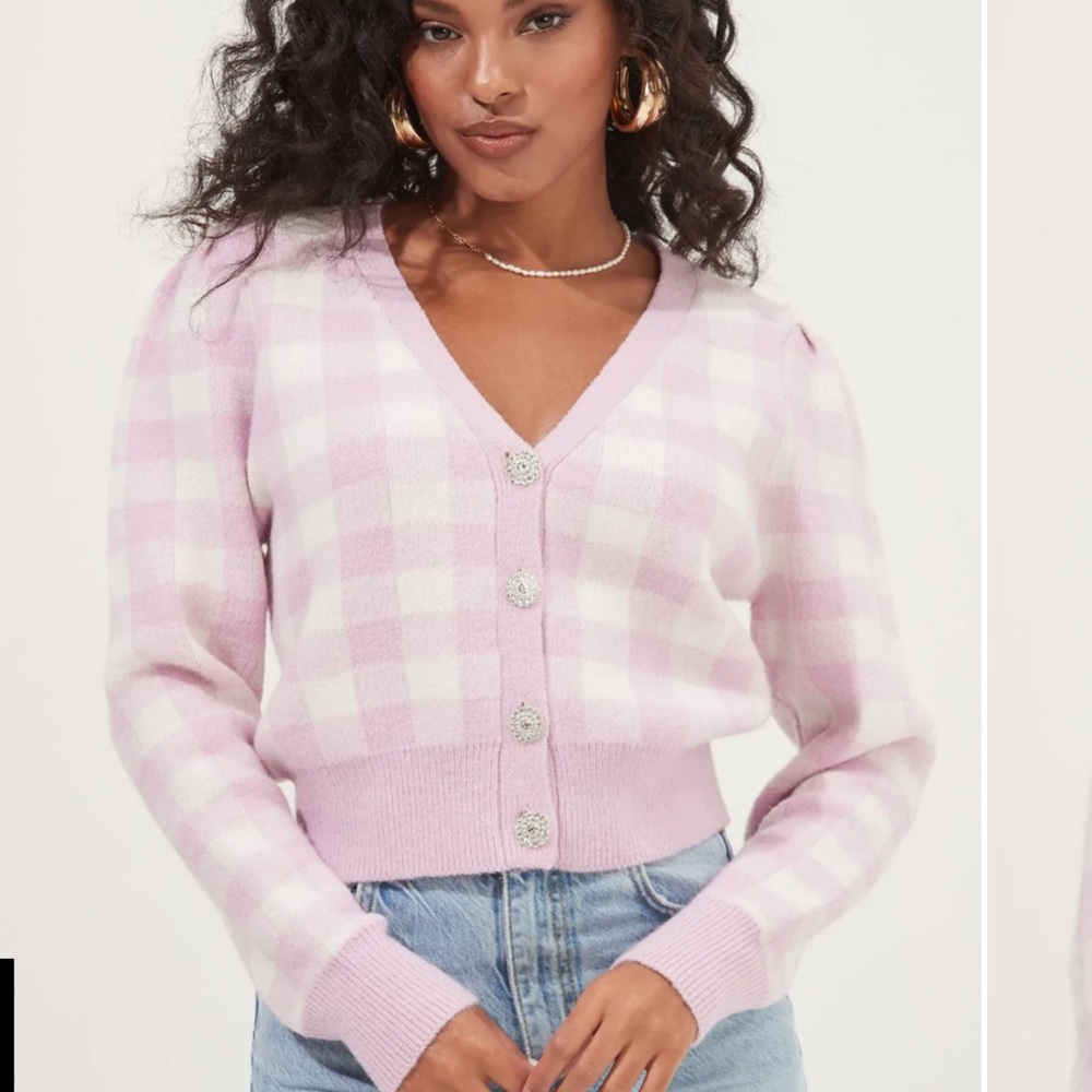 ASTR the label pink and white knit cardigan